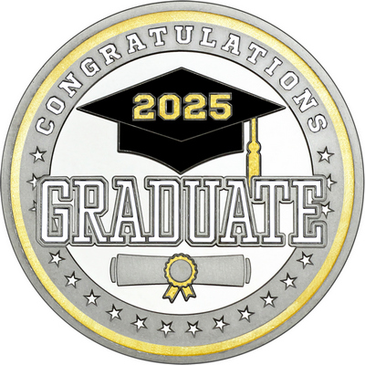 White "Congratulations Graduate" with Gold 2025, Rim, Tassel & Ribbon